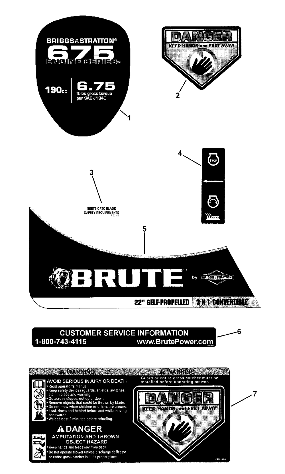 Decal Group Diagram and Parts List for 7800477-BTP22675HW 2009 Briggs and Stratton Lawn Mower
